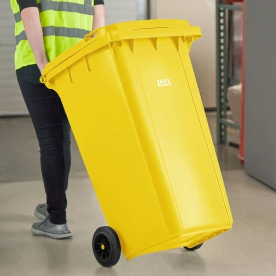 Lavex 64 Gallon Yellow Wheeled Rectangular Trash Can with Lid