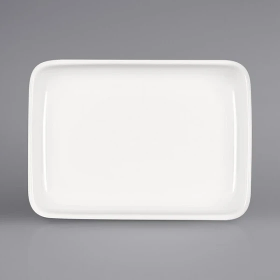 Bauscher Bonn from BauscherHepp 6 1/2" x 4 5/8" Bright White Rectangular Porcelain Platter with Raised Rim - 36/Case