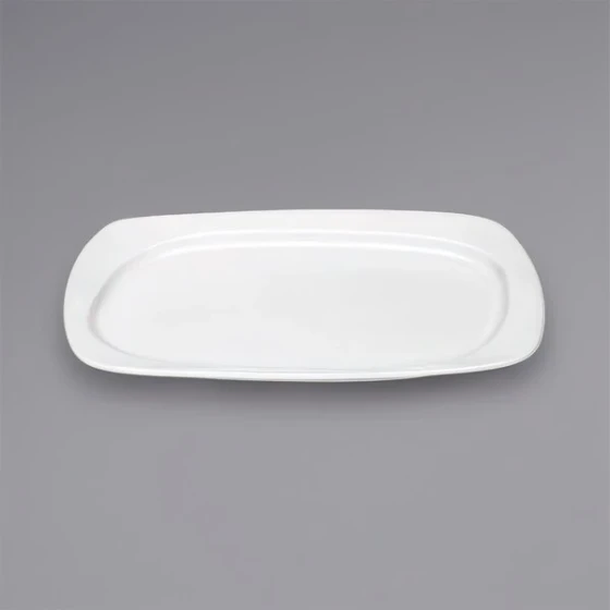 Bauscher Solutions from BauscherHepp 11 5/8" x 7 7/8" Bright White Rectangular Wide Rim Porcelain Platter - 12/Case
