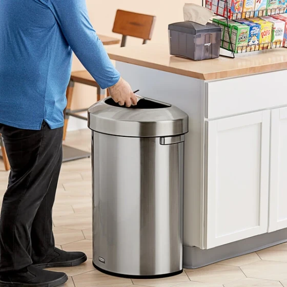 Rubbermaid® Refine 2147582 21 Gallon Stainless Steel Half Round Trash Can