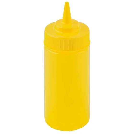 TableCraft 10853M 8 oz. Yellow WideMouth™ Cone Tip Squeeze Bottle with 53 mm Opening - 12/Pack