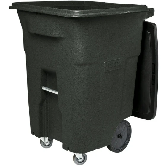 Toter ACC96-50501 96 Gallon Green Rectangular Rotational Molded Wheeled Trash Can with Casters and Lid