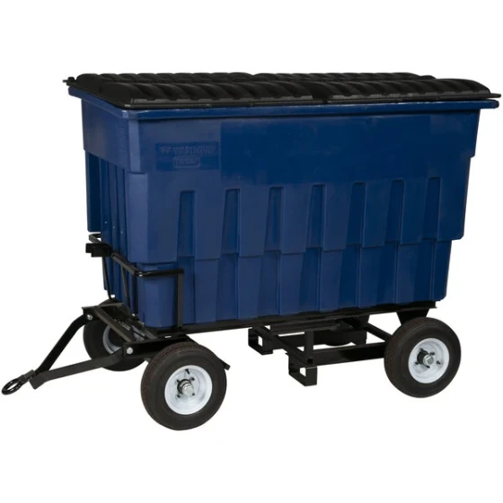 Toter FLA20-10227 2 Cubic Yard Blue Rapid Speed Mobile Trash Container / Dumpster with Attached Lid (1000 lb. Capacity)