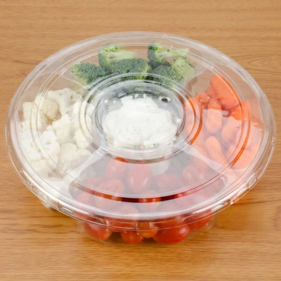 Polar Pak 68 oz. Clear PET 5-Compartment Round Platter with Lid - Sample