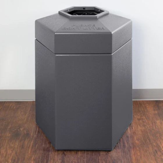 Commercial Zone 737203 PolyTec 45 Gallon Gray Hexagonal Trash Can with Open Top
