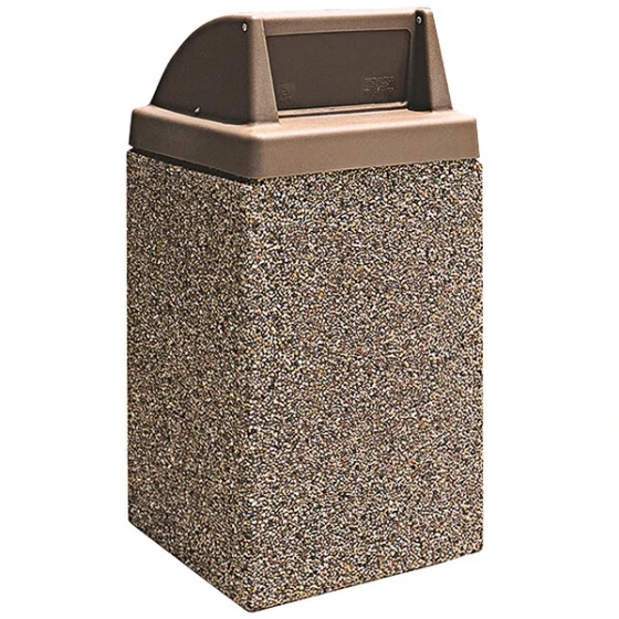Wausau Tile TF1029 44 Gallon Concrete Square Trash Can with Steel Side Door and Plastic Push Door Lid