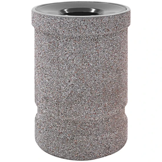 Wausau Tile TF1135 39 Gallon Concrete Round Trash Can with Aluminum Funnel Top