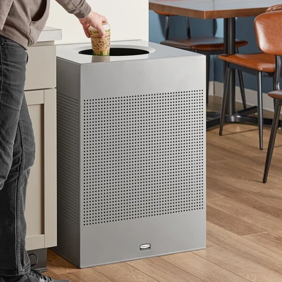 Rubbermaid® FGSC22EPLSM Silhouettes Silver Metallic Steel Designer Square Trash Can - 40 Gallon