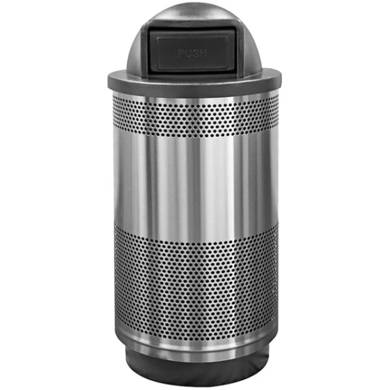 Witt Industries SC55P-01-SS-DT 55 Gallon Standard Perforated Stainless Steel Outdoor Trash Can with Push Door Dome Top Lid
