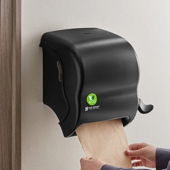 San Jamar EcoLogic Element T950REBK Black Roll Towel Dispenser for All Core Sizes