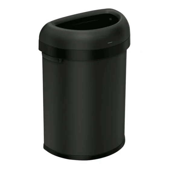 simplehuman CW1495 21 Gallon / 80 Liter Matte Black Steel Semi-Round Open Top Trash Can
