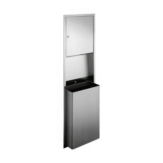 American Specialties, Inc. Traditional 10-0469 Stainless Steel Recessed Paper Towel Dispenser with 12 Gallon Trash Can