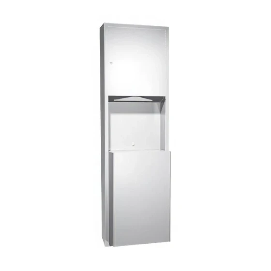 American Specialties, Inc. Traditional 10-0469-2 Stainless Steel Semi-Recessed Paper Towel Dispenser with 12 Gallon Waste Receptacle