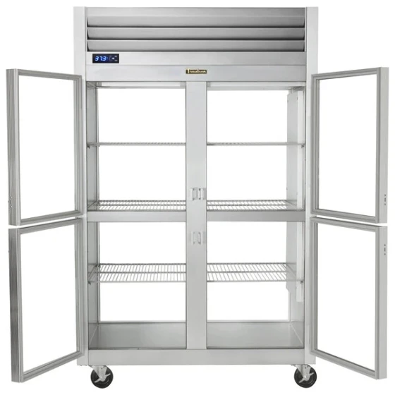 Traulsen G21004P 2 Section Glass Half Door Pass-Through Refrigerator - Left / Right Hinged Doors