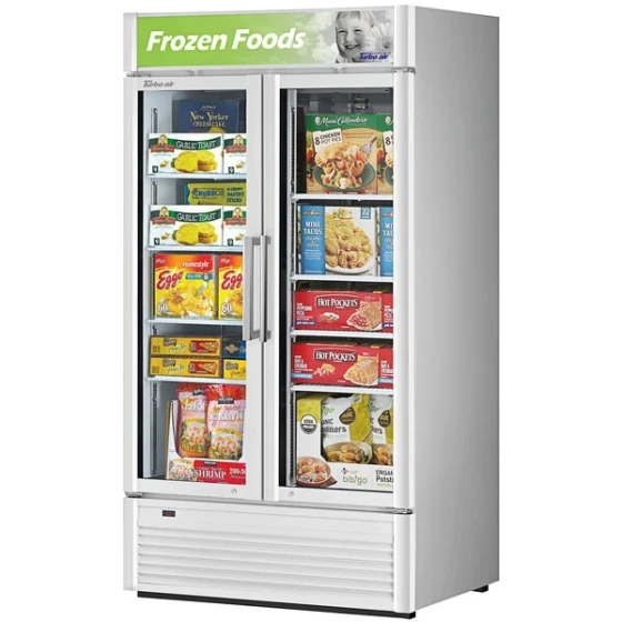 Turbo Air Super Deluxe TGF-35SD-N-W 35 5/8" White Swing 2 Door Freezer with LED Advertising Panel