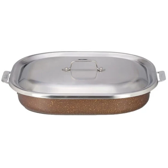 Bon Chef 60023CLDCOFFEE Cucina 5 Qt. Coffee Stainless Steel Roasting Pan with Lid - 14 7/8" x 11" x 2 7/8"