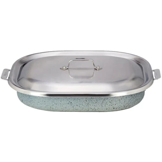 Bon Chef 60023CLDSTARLIGHT Cucina 5 Qt. Starlight Stainless Steel Roasting Pan with Lid - 14 7/8" x 11" x 2 7/8"