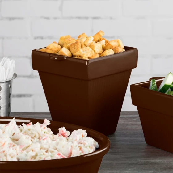 TableCraft CW1470BR 2 Qt. Brown Cast Aluminum Square Condiment Bowl