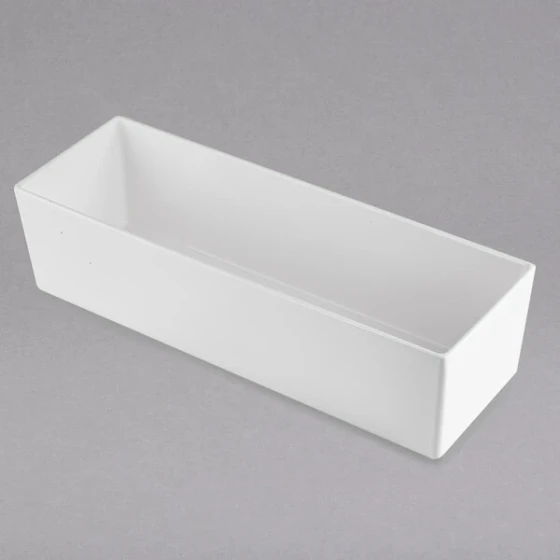 TableCraft CW5010W Simple Solutions 1/2 Size Long White Cast Aluminum Deep Straight Sided Bowl - 5" Deep