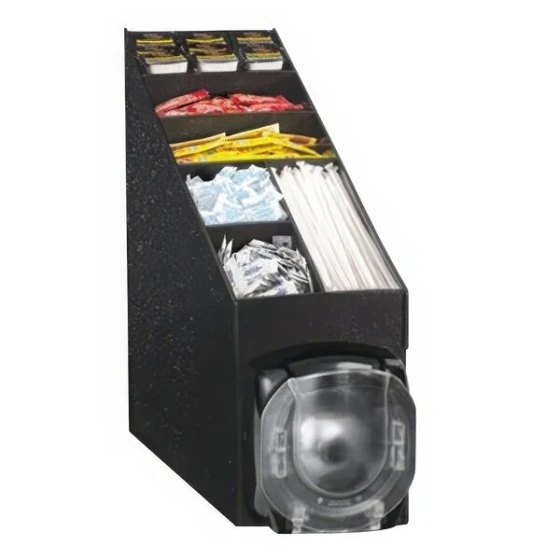 Vollrath K1LLDS LidSaver® 3 Black 1-Slot Countertop Lid Dispenser Cabinet with Condiment Organizer