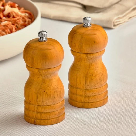 Acopa 4" Matte Brown Wooden Salt / Pepper Mill - 2/Set