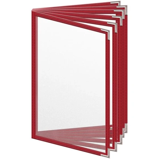 H. Risch, Inc. TE-12V Deluxe Sewn 5 1/2" x 8 1/2" Red 12 View Vinyl Menu Cover with Silver Smooth Corners and Matte Finish