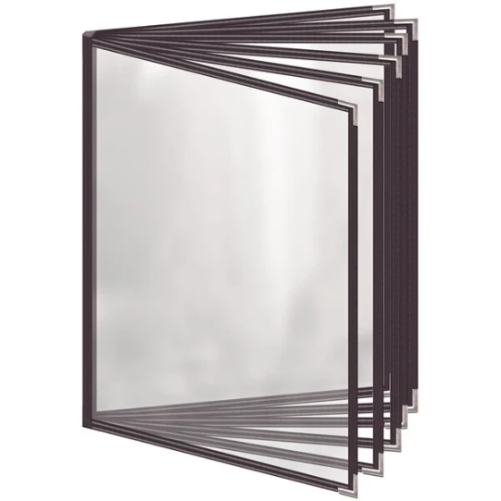 H. Risch, Inc. TE-12V Deluxe Sewn 8 1/2" x 11" Brown 12 View Vinyl Menu Cover with Silver Smooth Corners and Gloss Finish