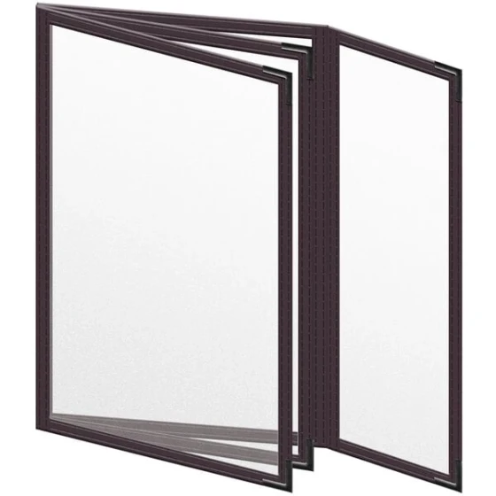 H. Risch, Inc. TETBQ Deluxe Sewn 5 1/2" x 8 1/2" Brown 8 View Vinyl Menu Cover with Black Smooth Corners and Matte Finish