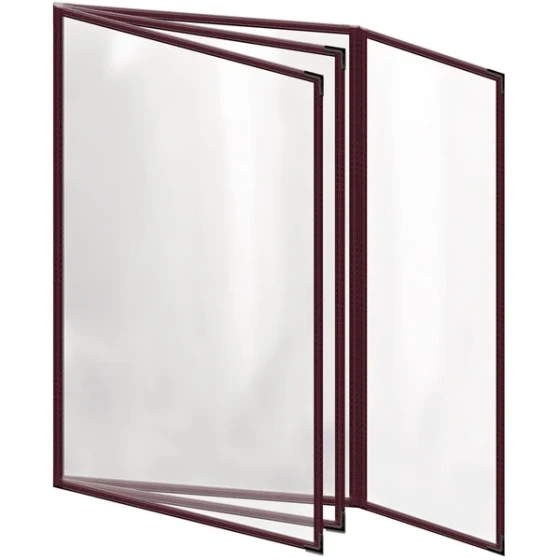 H. Risch, Inc. TETBQ Deluxe Sewn 8 1/2" x 14" Maroon 8 View Vinyl Menu Cover with Black Smooth Corners and Gloss Finish