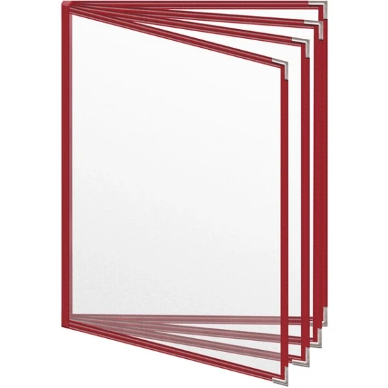 H. Risch, Inc. TEDD Deluxe Sewn 8 1/2" x 11" Red 8 View Menu Cover with Silver Smooth Corners and Matte Finish