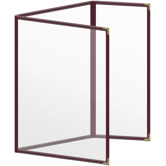H. Risch, Inc. TEDQ Deluxe Sewn 8 1/2" x 11" Maroon 6 View Menu Cover with Gold Decorative Corners and Matte Finish