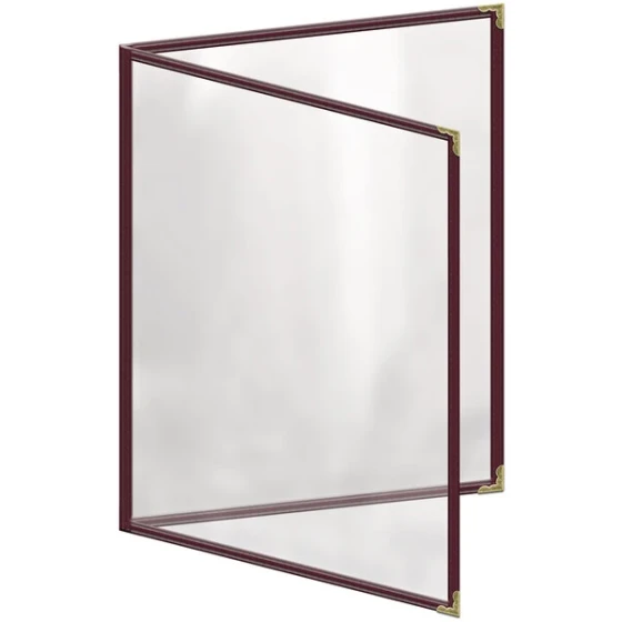 H. Risch, Inc. TED Deluxe Sewn 8 1/2" x 11" Maroon 4 View Menu Cover with Gold Decorative Corners and Gloss Finish