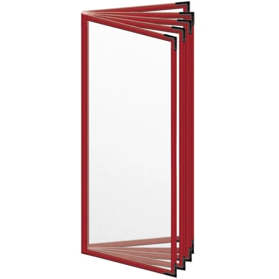 H. Risch, Inc. TE-10V Deluxe Sewn 4 1/4" x 11" Red 10 View Vinyl Menu Cover with Black Smooth Corners and Matte Finish