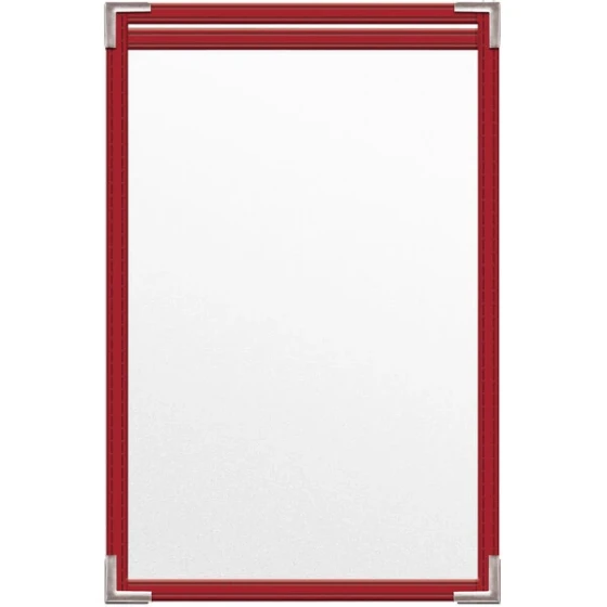 H. Risch, Inc. TES Deluxe Sewn 5 1/2" x 8 1/2" Red 2 View Vinyl Menu Cover with Silver Smooth Corners and Matte Finish