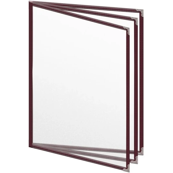 H. Risch, Inc. TETB Deluxe Sewn 8 1/2" x 11" Maroon 6 View Vinyl Menu Cover with Silver Decorative Corners and Matte Finish