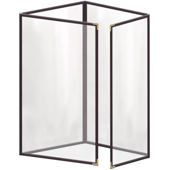 H. Risch, Inc. TETQ Deluxe Sewn 8 1/2" x 14" Brown 8 View Foldout Vinyl Menu Cover with Gold Smooth Corners and Gloss Finish