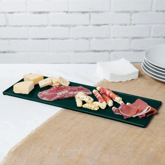 TableCraft CW2107HGN 19 1/2" x 6 7/8" x 3/8" Hunter Green Cast Aluminum Rectangular Cooling Platter