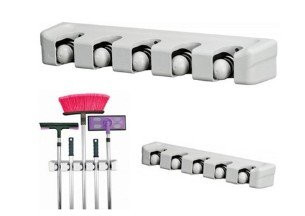 Wall Mount Broom & Mop Holder - 5 Slot - Gray