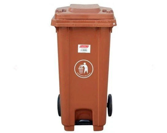 Plastic Garbage Bin - Center Pedal with Wheel - 240 Ltr - Brown