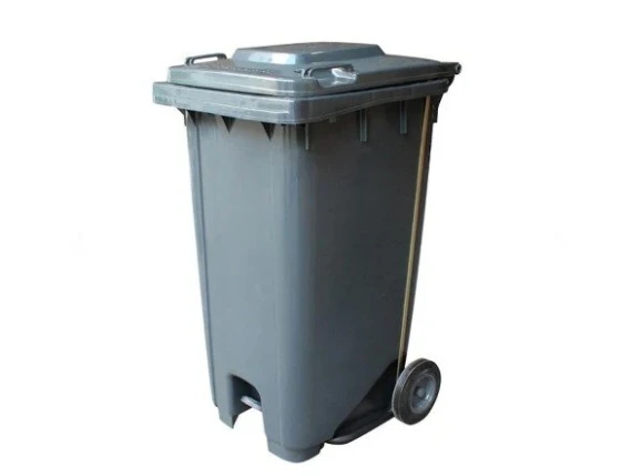 Plastic Garbage Bin - Center Pedal with Wheel - 120 Ltr -Gray