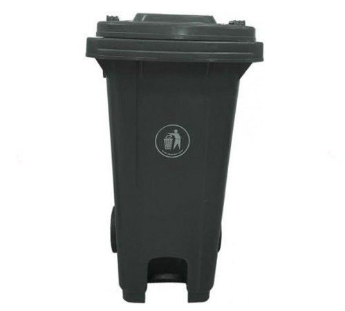 Plastic Garbage Bin - Center Pedal with Wheel - 120 Ltr - Black