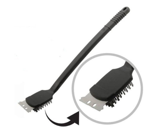 Grill Brush Plastic Handle with scraper - Black Handle - 44 Cm