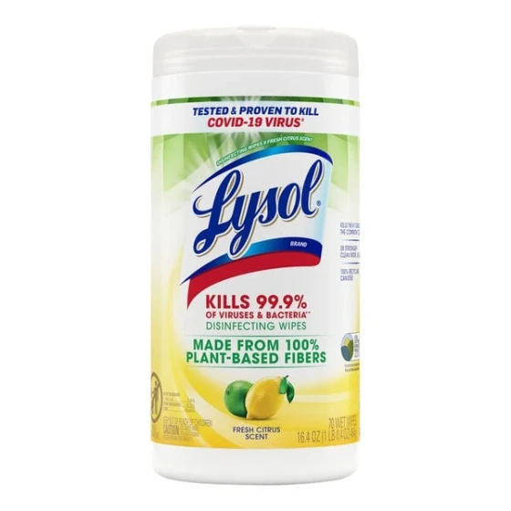 Lysol 70-Count Fresh Citrus Scent Disinfecting Wipes - 6/Case