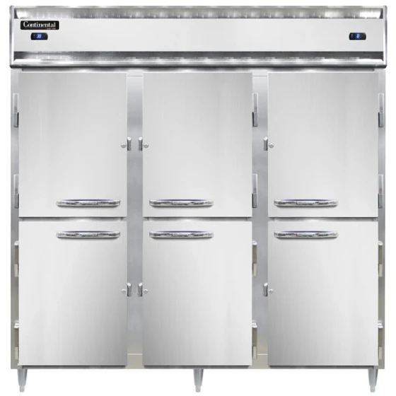 Continental Refrigerator D3RRFNSSPTHD 78" Solid Half Door Dual Temperature Pass-Through Refrigerator/Refrigerator/Freezer