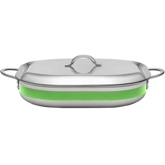 Bon Chef Country French X 5 Qt. Green Stainless Steel Roasting Pan - 71023-CF2-L