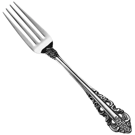Walco Classic Baroque from Steelite International WL6805FST 7 5/8" 18/10 Fieldstone Finish Stainless Steel Extra Heavy Weight Dinner Fork - 12/Case