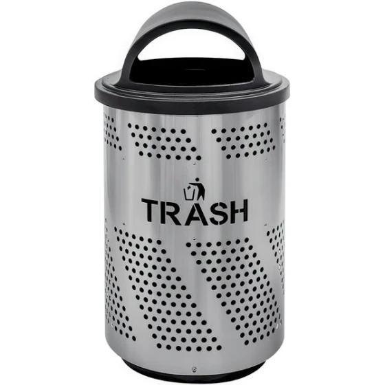 Ex-Cell Kaiser Arena 51 Series ARENA-X51 T SS/BLK 51 Gallon Stainless Steel Customizable Outdoor Trash Can with Hooded Rain Top