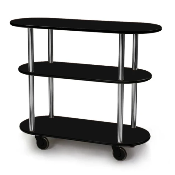 Geneva 36200-05 Oval 3 Shelf Laminate Table Side Service Cart with Black Finish - 16" x 42 3/8" x 35 1/4"