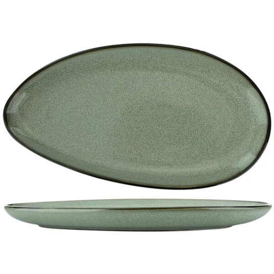 International Tableware Luna 12 1/2" x 6 1/2" Ash Oval Coupe Porcelain Platter - 12/Case