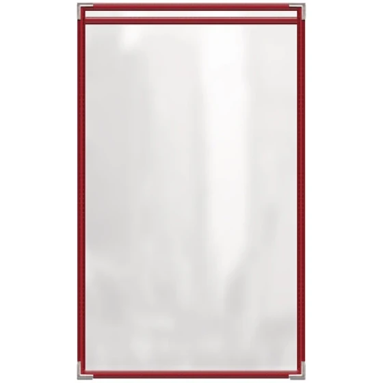 H. Risch, Inc. TES Deluxe Sewn 8 1/2" x 14" Red 2 View Vinyl Menu Cover with Silver Smooth Corners and Gloss Finish